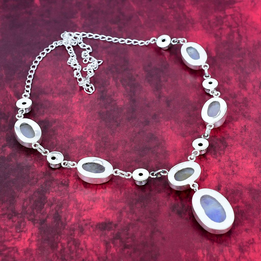 Moonstone & Blue Topaz Necklace Gemstone Jewelry, 925 Solid Sterling Silver Necklace, Handmade Jewelry Birthstone Necklace, Gift For Him