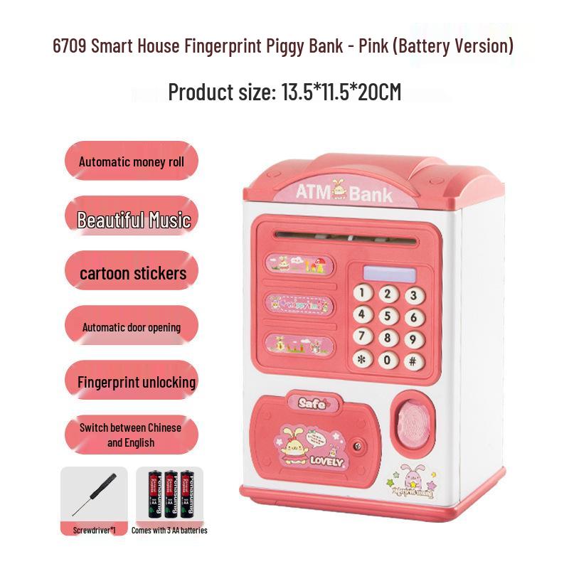 Children's Electronic Safe Toy with Fingerprint Unlock and Rolling Money Feature