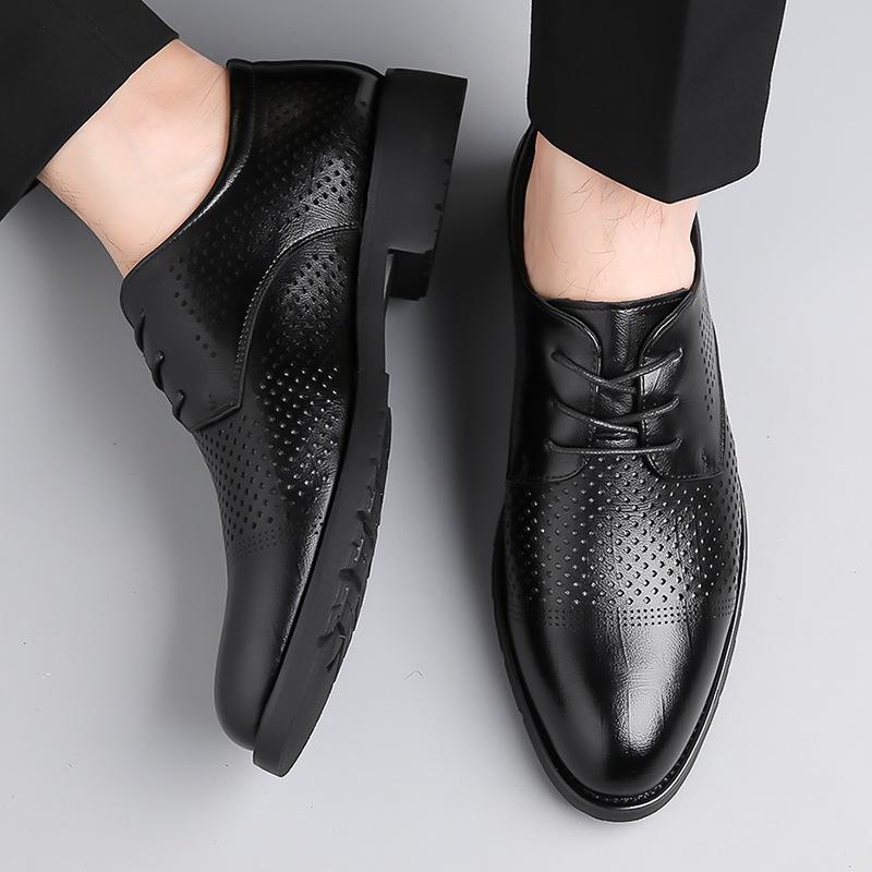 Leather Shoes Men's 2024 Summer New Business Dress Fashion Casual Shoes Men's Leather Hollow Breathable Hole Shoes
