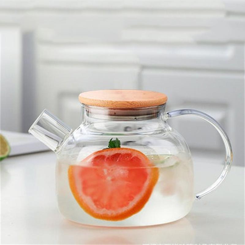1/1.8L Transparent Glass Teapot with Bamboo Lid Heat-Resistant Glass Pitcher Thickened Glass Flower Tea pot Puer Kettle Office