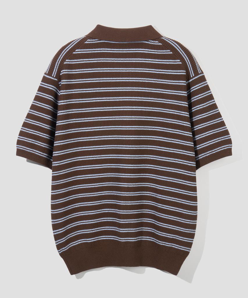 Age O.D. Collar Button Stripe Half Knit [Brown]