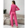 Damen Weich Bequem Einfarbig Langarm Lange Hose Pyjama-Set Haus Loungewear