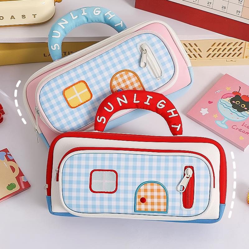 Large Capacity Pencil Case House Design High Appearance Pen Bag 3 Layers Portable Pencil Pouch School Supplies For Student Home