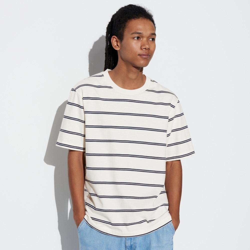 

Футболка UNIQLO Slub с круглым вырезом и короткими рукавами из хлопка в полоску