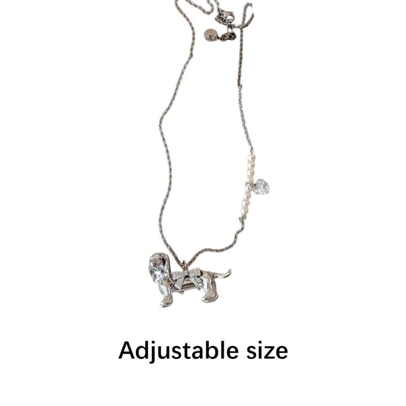 Whimsical Sausage Dog Pendant Necklace With Pearls Stylish Minimalist Collarbone Jewelry Fashionable Alloy Accessory