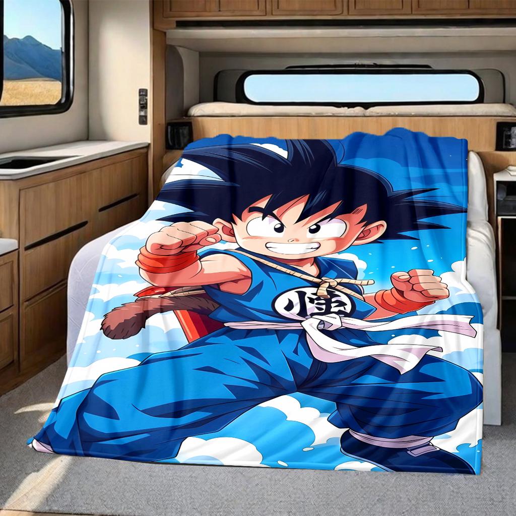 1PC Son Goku  Print Flannel Blanket, High Quality All Seasons, Home Decor, Warmth and Comfort, Perfect for Christmas Gifts