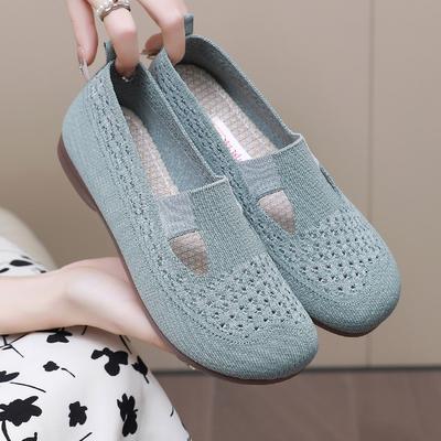 Summer Old Beijing Breathable Hollow One Pedal Mother Shoes Flat Bottom Lightweight Fly Weaving Surface Shallow Mouth Casual Lazy Shoes