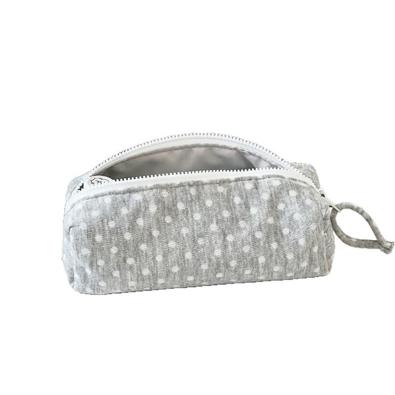 Ins Casual Style Polka Dot Pencil Case Large Capacity Korean Fashion Makeup Bag Portable Stationery Organizer for Students