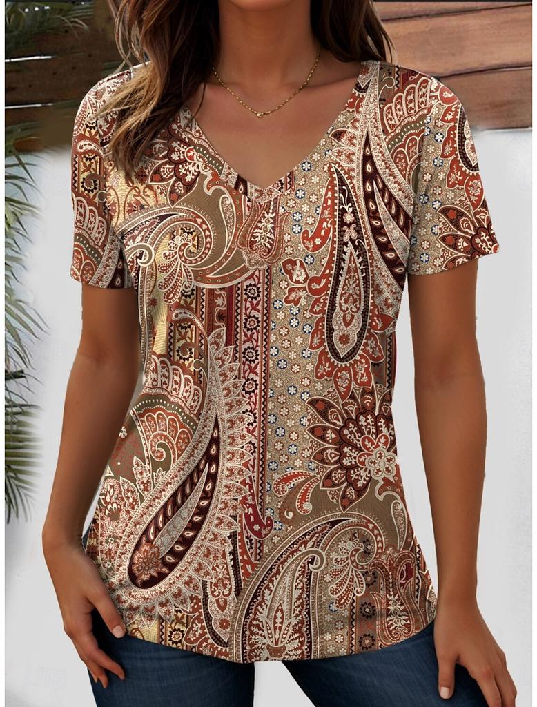 T-shirt da Donna Stile Grafico Retrò Abbigliamento Moda Stampa 3D Moda Estiva Top Scollo a V Largo Manica Corta Maglietta