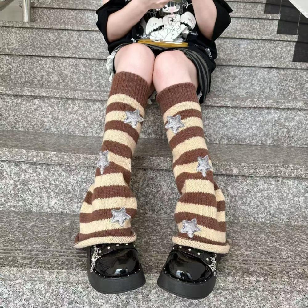 Women Striped Knit Leg Warmers Decor Y2K Ankle Socks Fashion Boot Cuffs Casual Streetwear