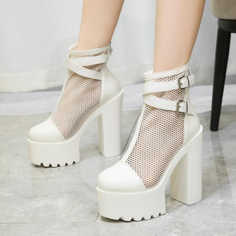 Fashion Punk Rock Retro Women Ankle Boots Thick Heel 2025 New Spring Summer Platform Block Heel Black Boots For Women Night Club