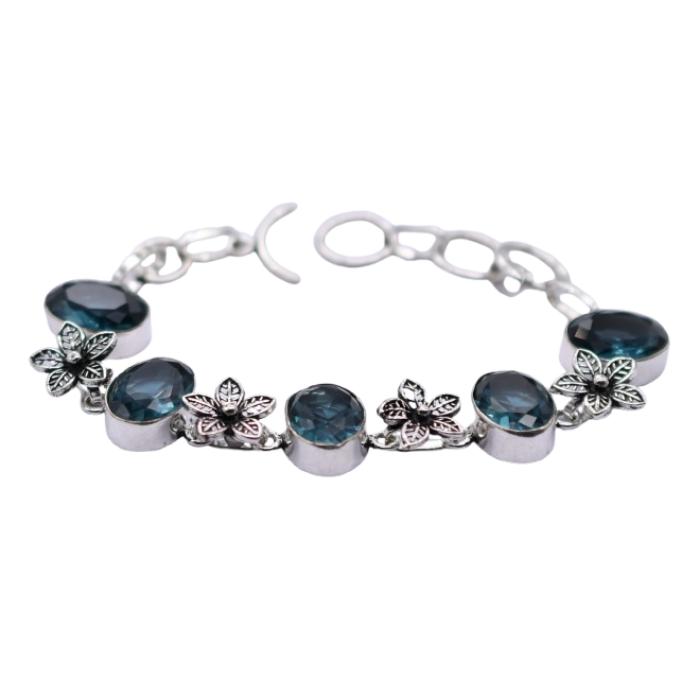 Blue Topaz Gemstone Silver Plated Handmade Bracelet Jewelry BR 148