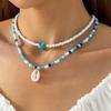 Layer Beaded Necklace Boho Style Handmade Seed Bead Choker Necklace 2pcs Starfish Cowrie Shell, Stacking Beach Jewelry