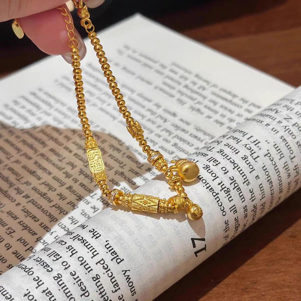 Women's Sand Gold Gourd Charm Beaded Bracelet - New Chinese Style, Retro National Design, Long-Lasting Color Retention