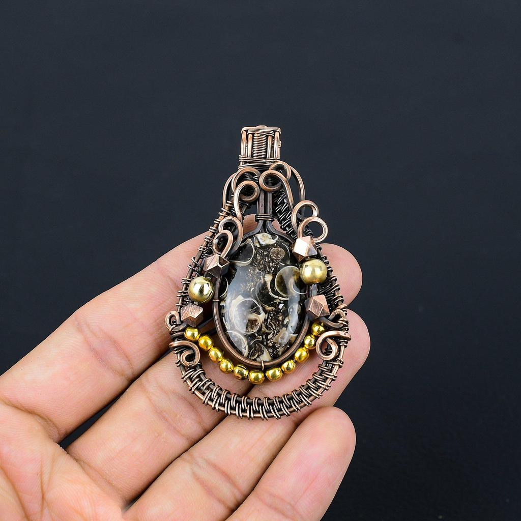 Turitella Fossil  Pendant, 999 Copper Wire Wrapped Jewelry, Gemstone Jewelry Pendant, Handmade Wedding Gift Jewelry