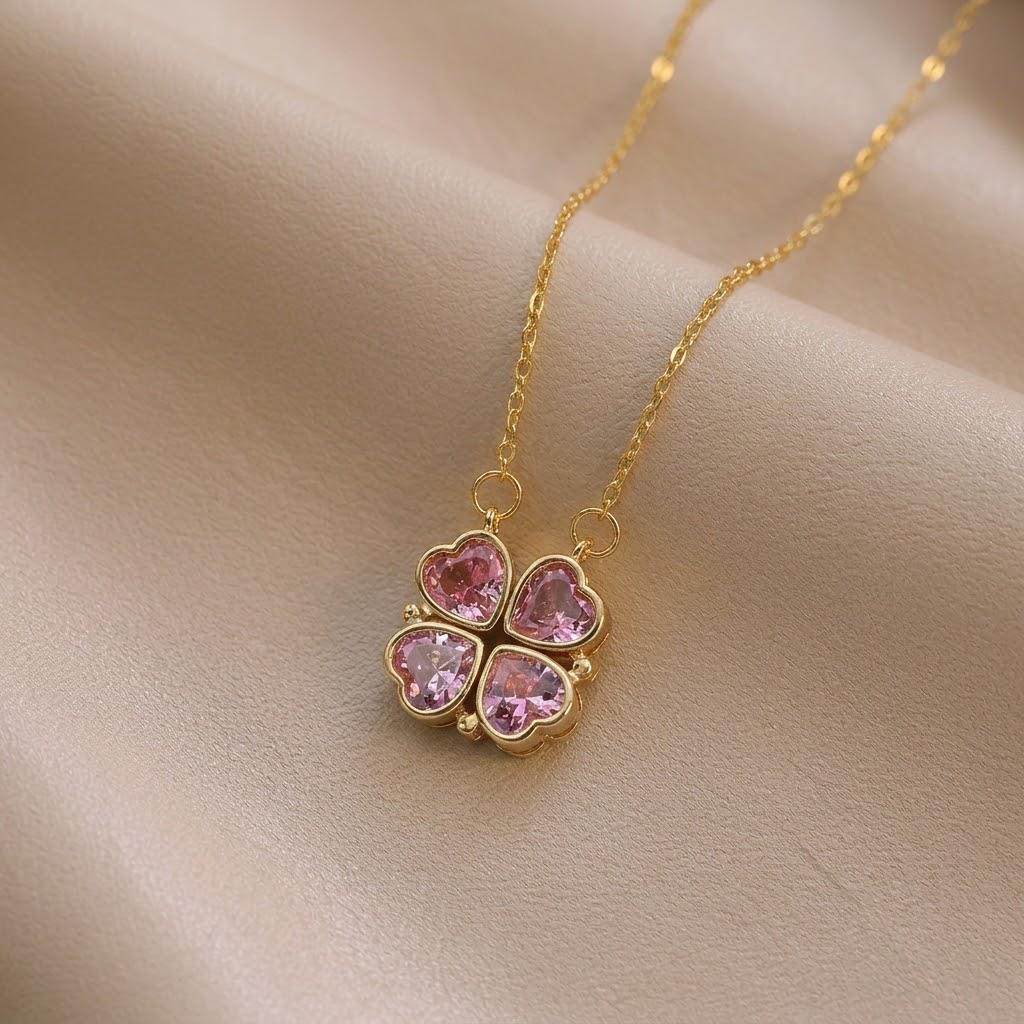 Women's European & American Style Four-Leaf Clover & Heart Pendant Clavicle Necklace