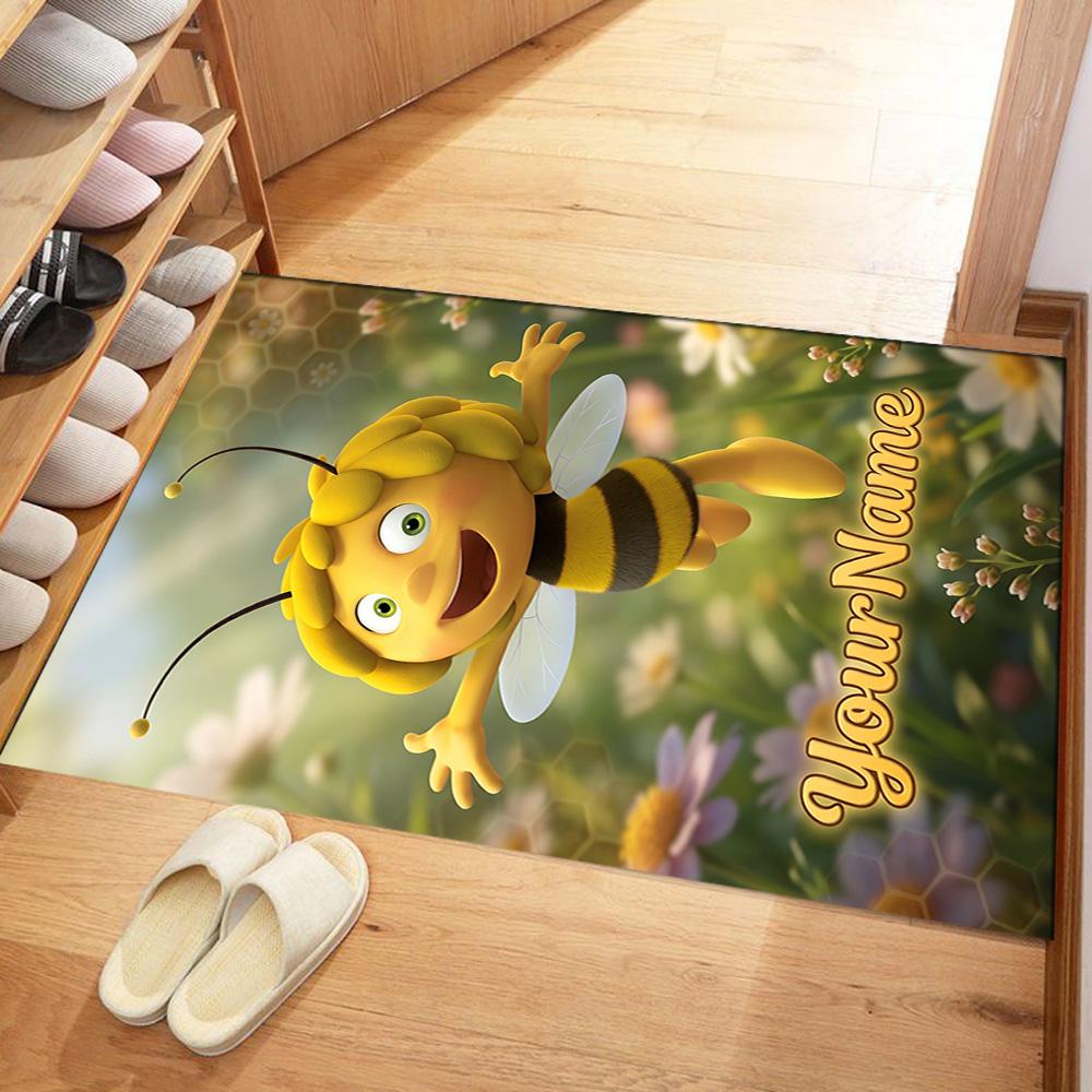 Biene Maja Personalisierbarer Namens-Teppich Perfekt für Eingangsbereiche Outdoor-Spielzimmer Küchen Rutschfester Teppich Anime Bürodekoration Geschenk für Festivals