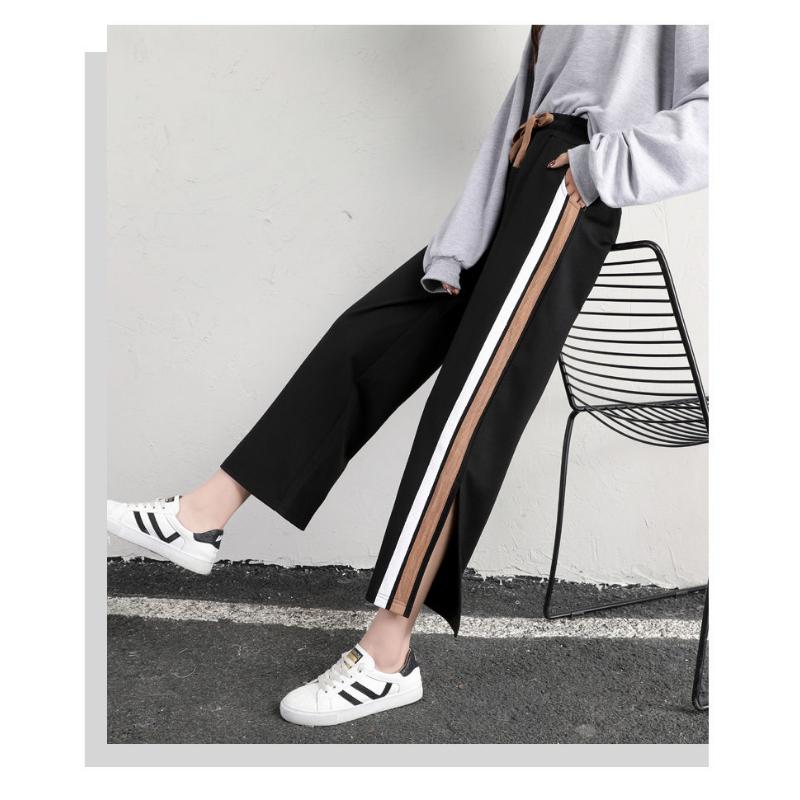 Širokonohé kalhoty Dámské Volný Vysoký Pas Tenké Jarní a Léto Zakryté Rovné Sportovní Ležérní Otevřené devítičtvrteční kalhoty