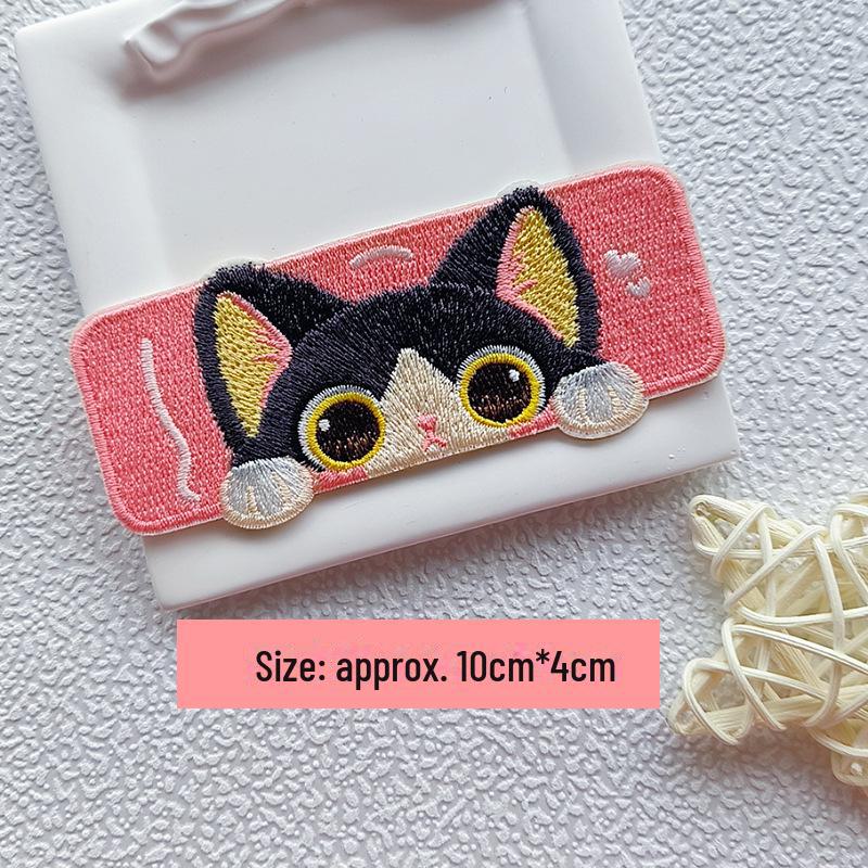 Remendo autoadesivo sem costura de gato de desenho animado de três cores para reparo de jaquetas infantis