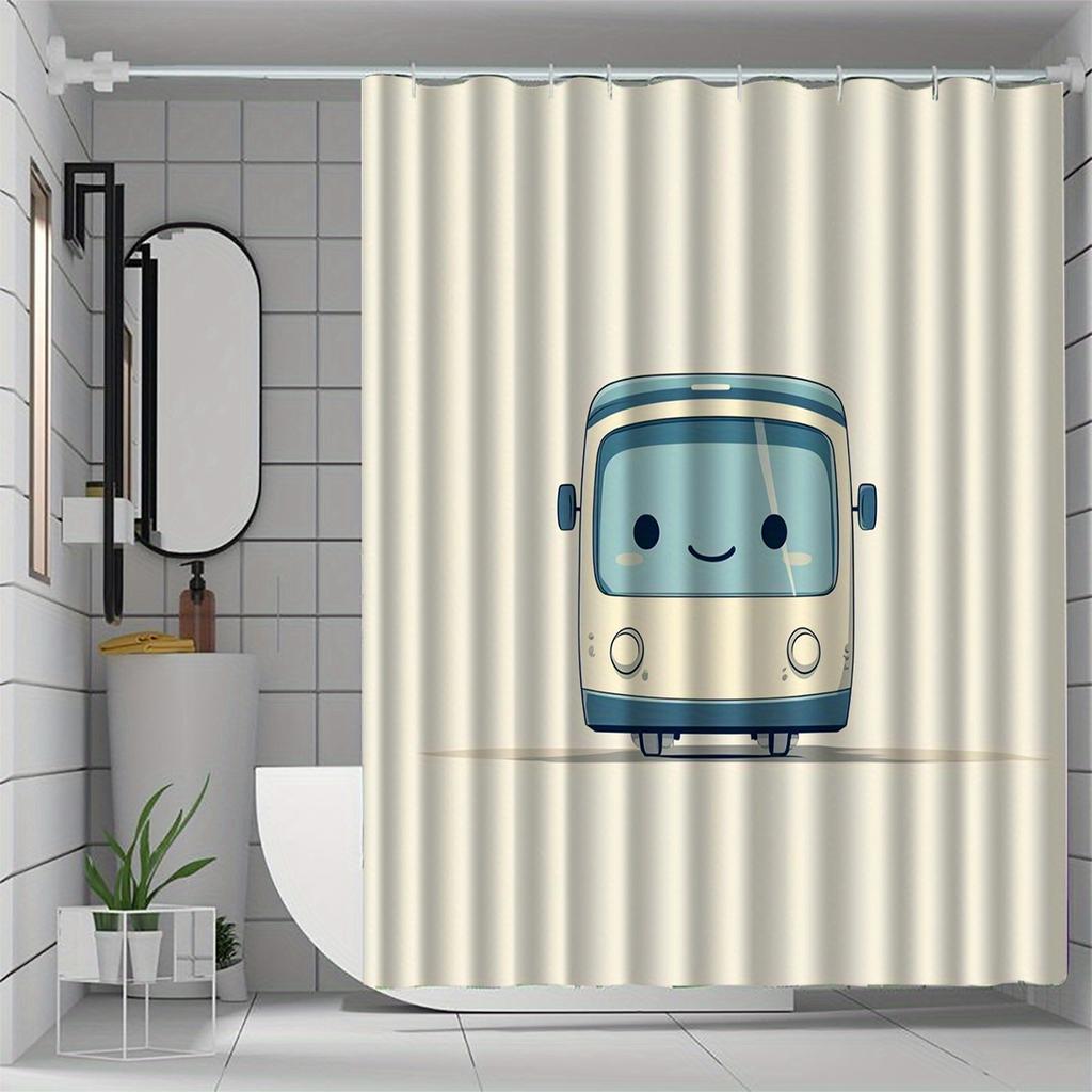 Vintage Train Design Shower Curtain - Waterproof Polyester, Includes Hooks, Ideal for Bathroom Decor, Durable Separator