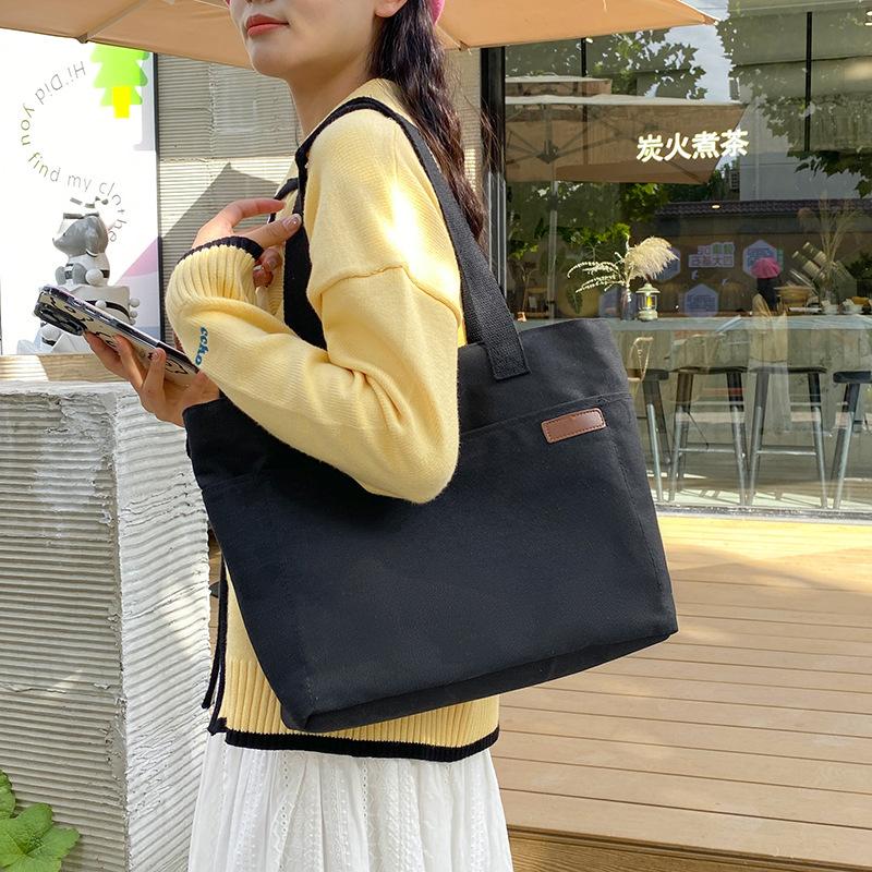 Canvas bag Women's ins Mori shoulder bag Large capacity book student class commuter bag Handheld cloth bag