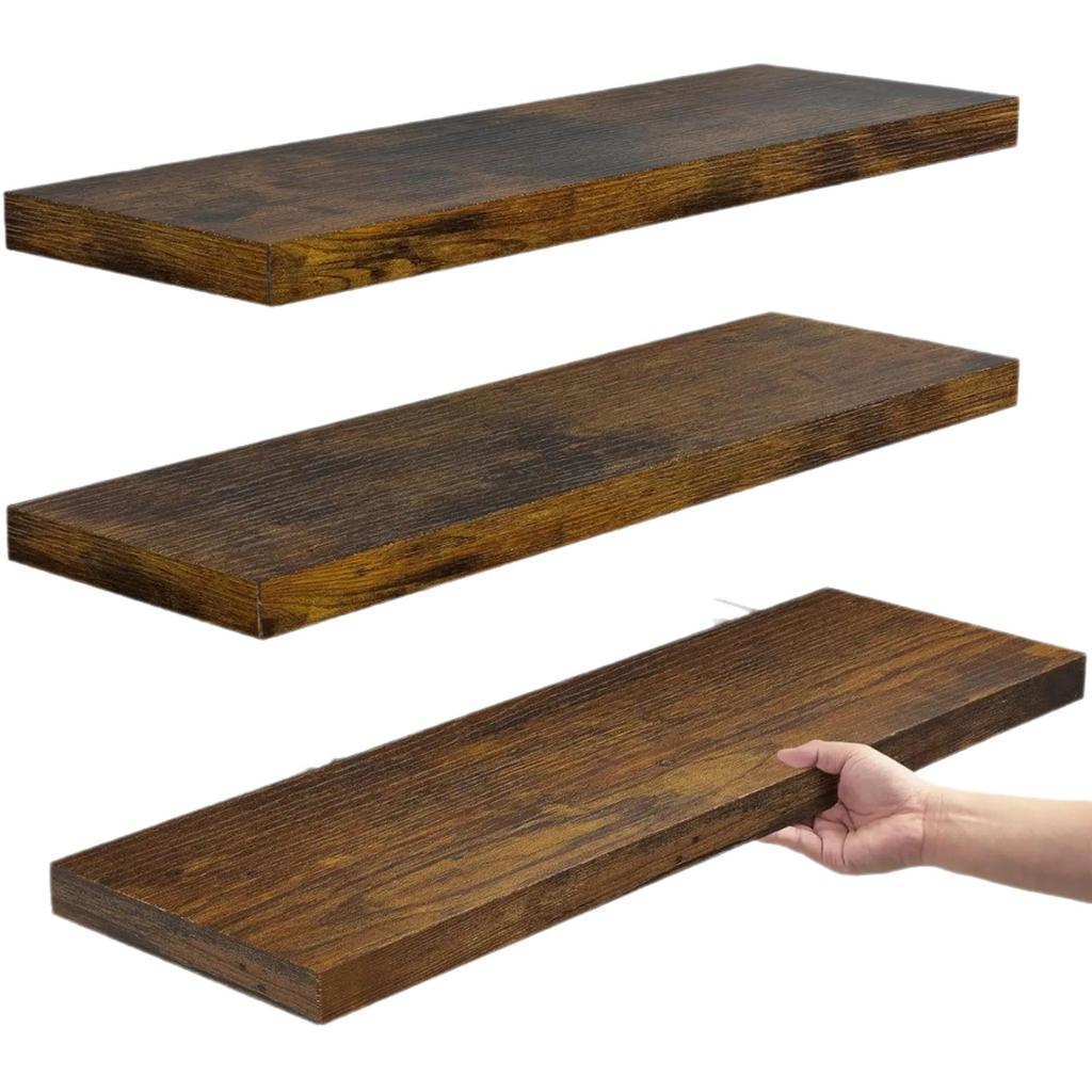 Mensola a Muro Galleggiante Senza Foratura Scaffale Portaoggetti Monopezzo per Articoli da Toeletta del Bagno, Scaffale Espositore per Bottiglie di Spezie della Cucina, Legno Massiccio Spesso 60 cm
