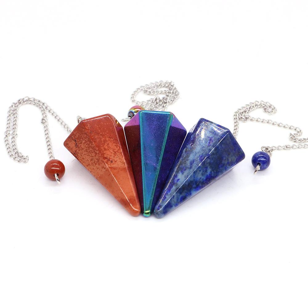 Natural Stone Reiki Healing Pendulum,For Dowsing Spiritual Divination Cone Crystal Quartz Pendulos Small Size Necklace Jewelry
