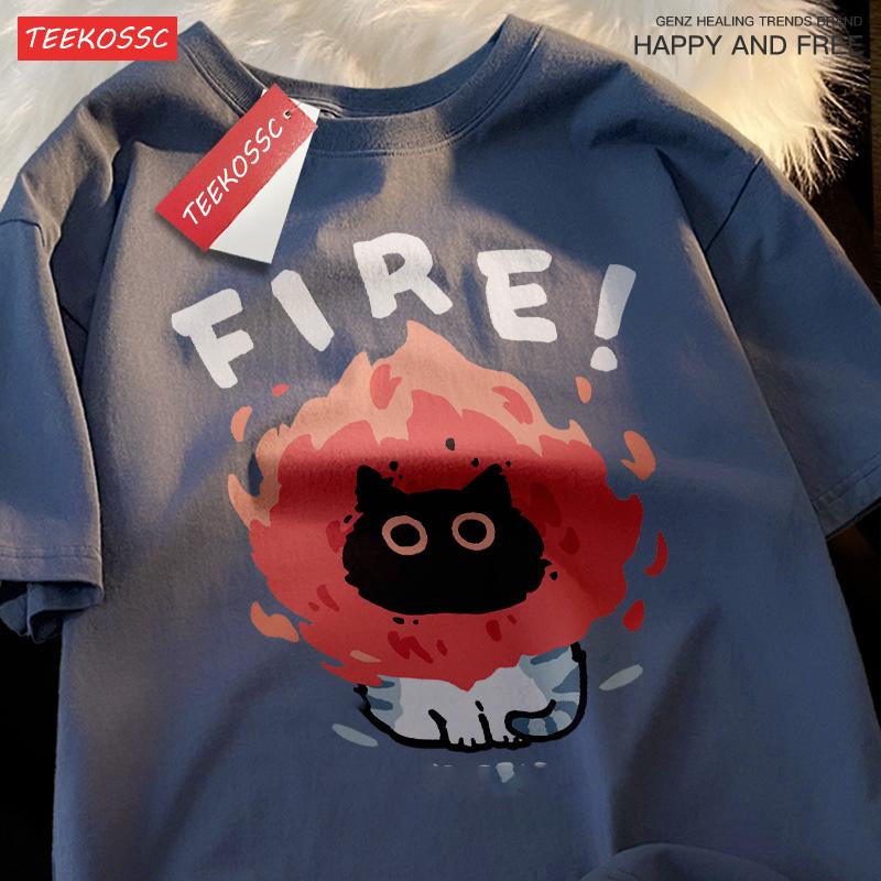 Fun And Cute Cat And Dog Pattern Men's T-shirt Pure Cotton Loose Tshirt  High-Quality T-Shirts Hip-Hop Cool Short Sleeved