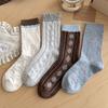 Fall/Winter Retro Contrasting Color Striped Floral Lace Edged Stylish Leggings - Unlined Mid-Calf Cotton Socks