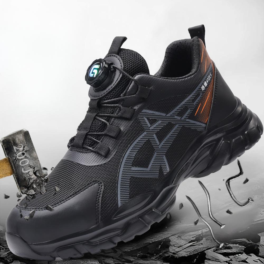 Fashion Safety Shoes for Men Plastic Steel Toe Anti-Puncture Men's Work Shoes Slip Resistant Insulation  Rotating Button Fashion Sneaker