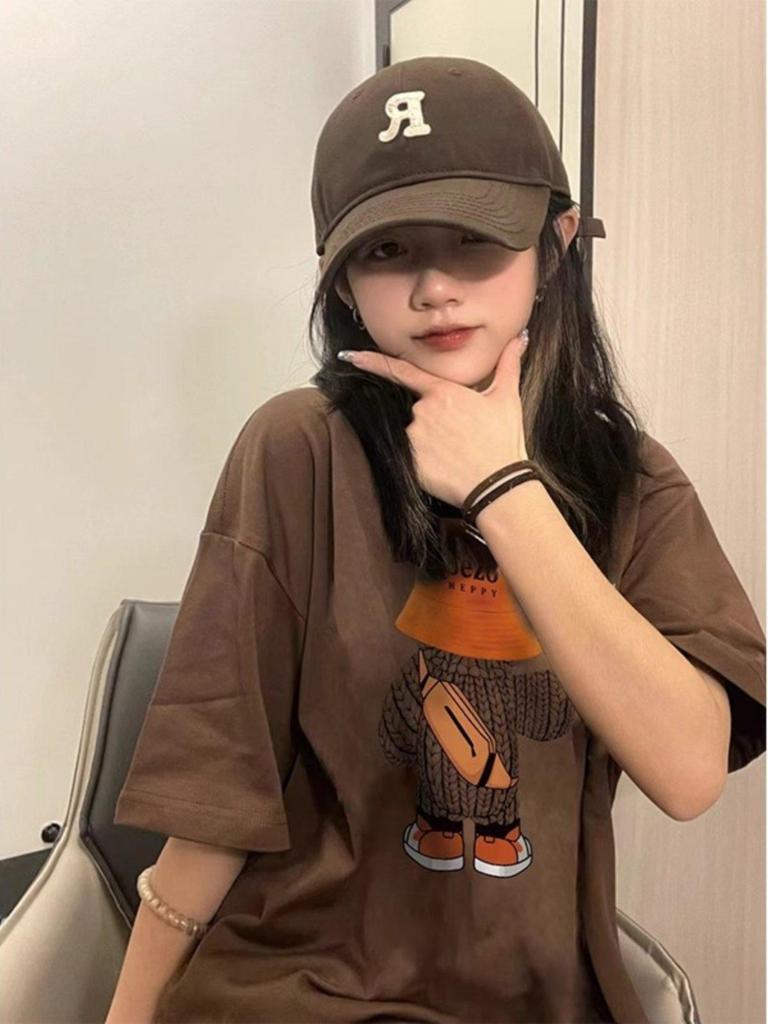 Women's Plus Size Bear Print Half Sleeve Cotton T-Shirt - Retro Summer Trend