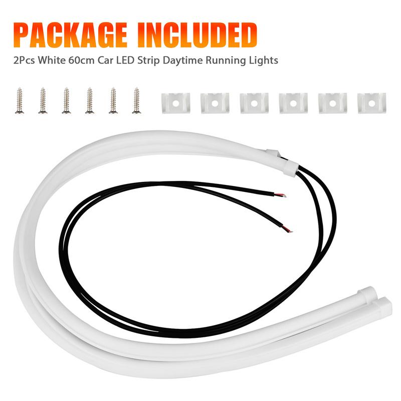 2 Pcs Drl 60Cm Led Strip Lights Daytime Running Lights Turn Signal Bulbs 12V Flexible Styling Headlight Fog Lamps White