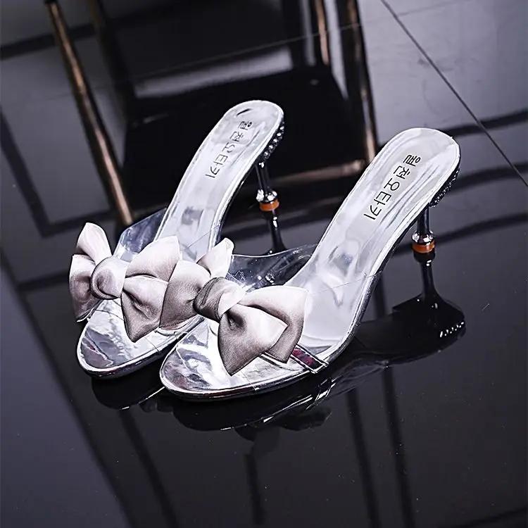 Fashion Rhinestone Heeled Shoes Stylish High Quality Slides New Collection Non Slip 2025 Trend Pvc Women's Slippers and Ladies Sandals