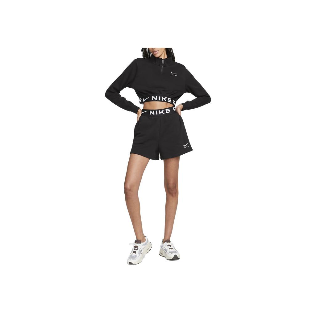 Nike Letter Print Stand Collar Half-Zip Cropped Sweatshirt Women Tops Black FB8068-010