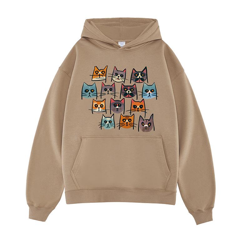 

Новая осенняя забавная толстовка с капюшоном с изображением мультяшного кота для мужчин и женщин, свободные ленивые пальто для пар XXL