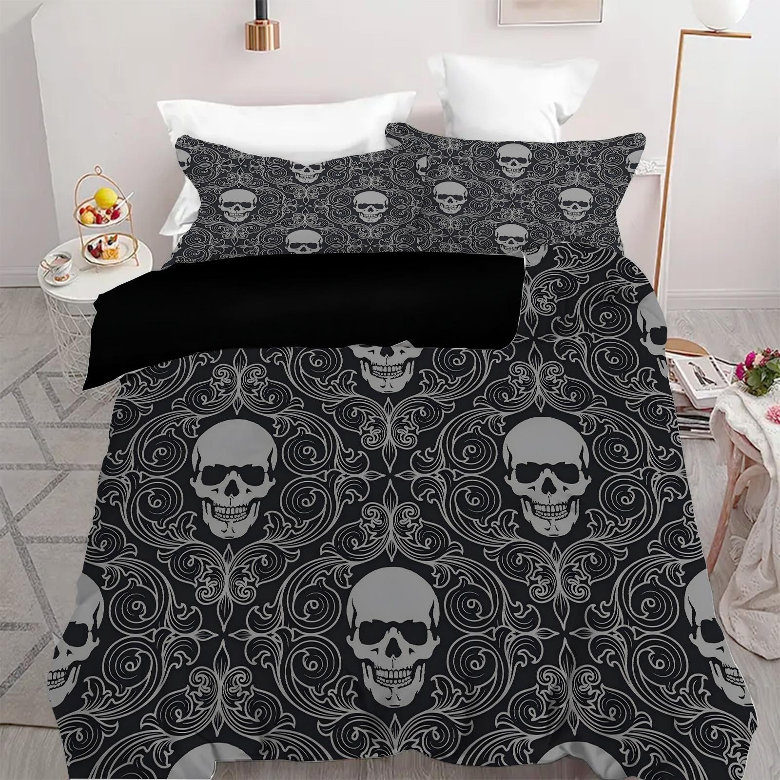 

Пододеяльник с принтом узора скелета цветка, комплект постельного белья в готическом стиле на Хэллоуин, наволочка, мягкое удобное полиэстеровое стеганое покрывало 135x200cm 2pcs