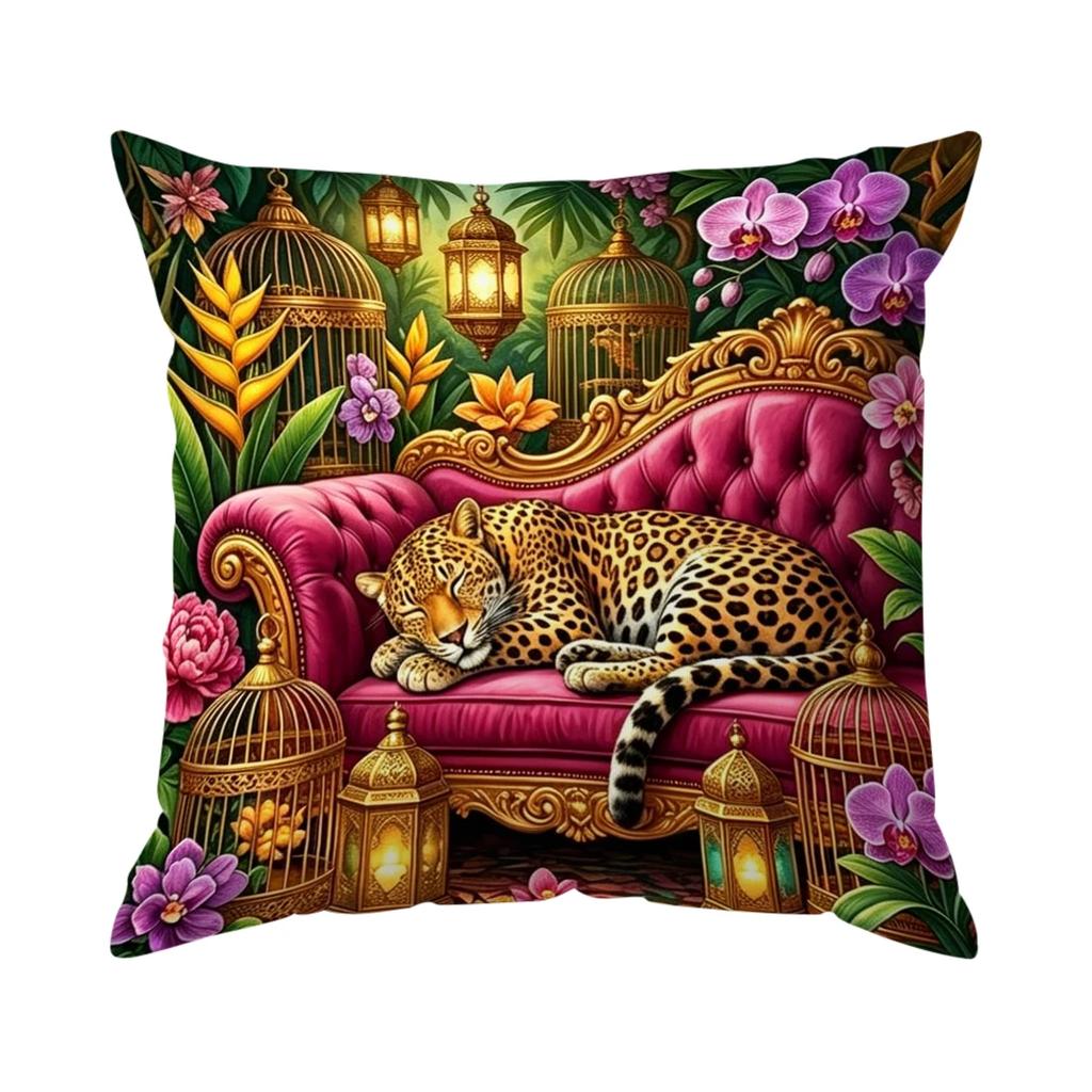 1pcs/4pcs Tropical Jungle Leopard Cushions Pillowcase Polyester Cushion Cover Throw Pillow Pillowcover Home Car Sofa Decor