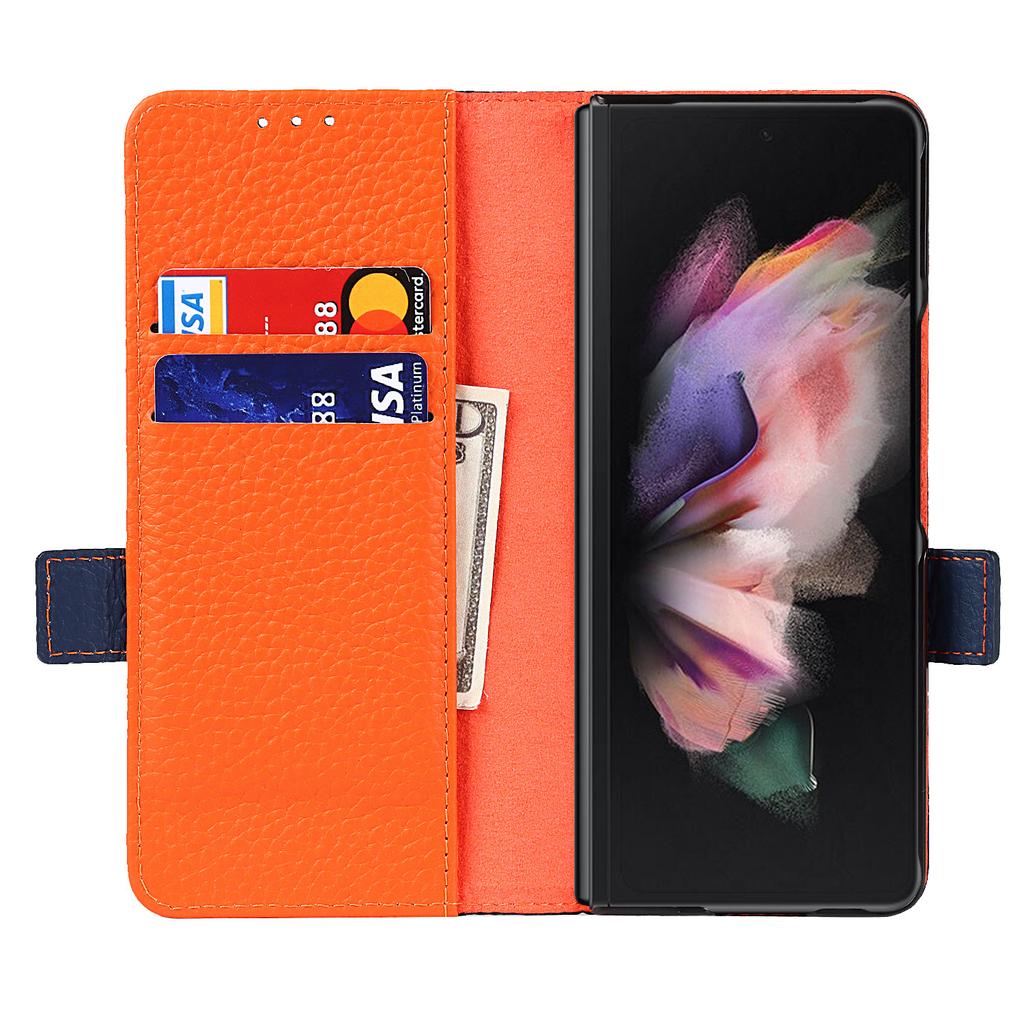Leder-Geldbörse mit Stiftschlitz für Samsung Galaxy Z Fold 3, Hülle mit Kartenfächern, Klappständer, S-Pen-Halter für Z Fold 3 5g