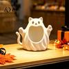 Small Accessory Organizer 3D Printed Halloween Ghost Cat Storage Holder, Decorative Kitten Statue with Niche Party Supplies Hollow Storage,