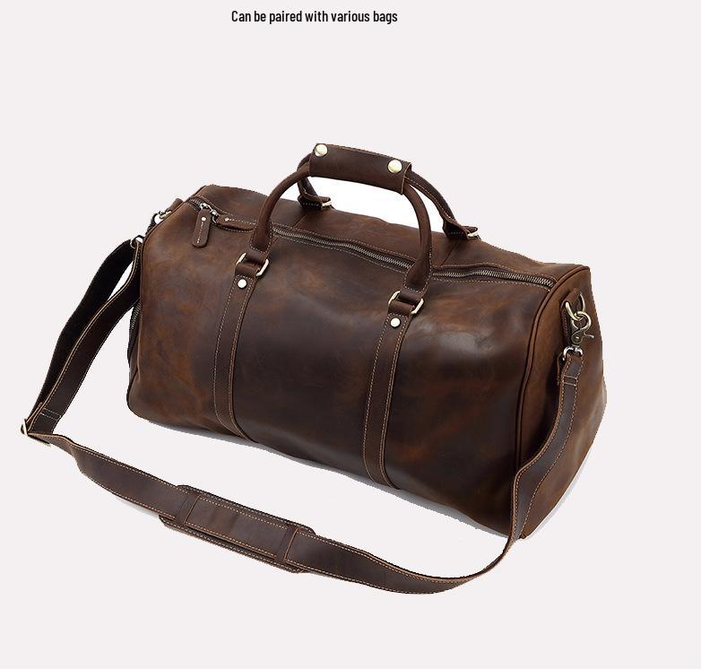 Men's Retro Crossbody Bag Strap - Cowhide Leather, Crazy Horse Finish, Adjustable Length, with Shoulder Pad, European and American Style.