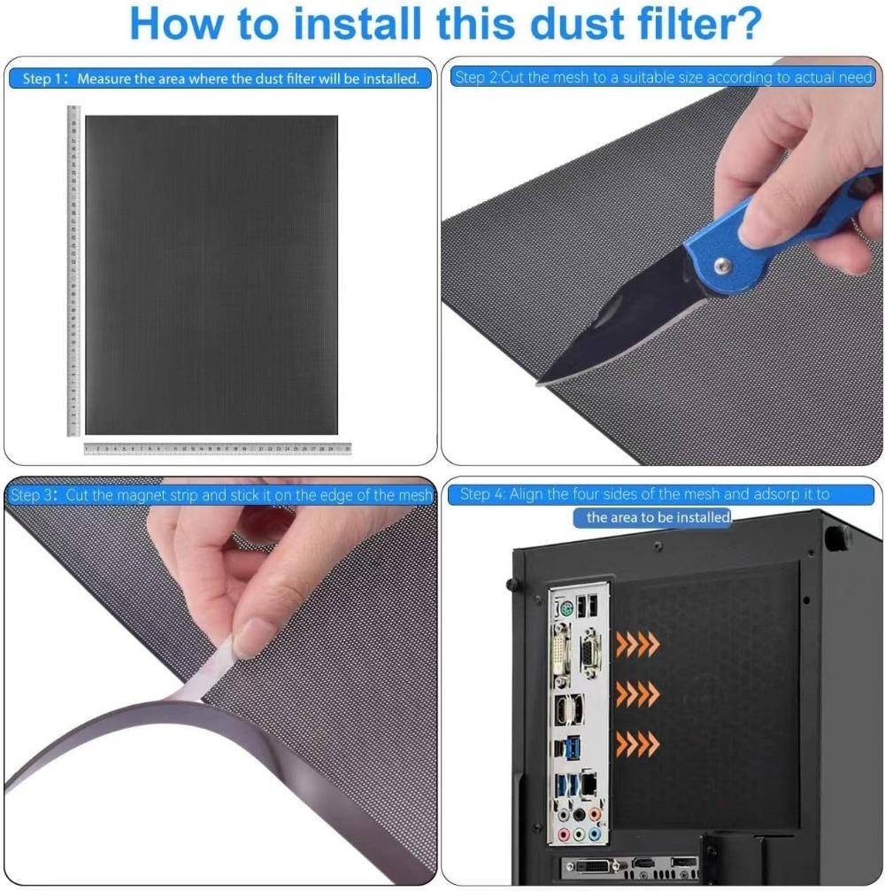 1M DIY PC Case Dust Mesh Filter PVC Dustproof Mesh Filter Cover Black Computer Cooler Fan Dust Filter for Fan Cooler Baffle