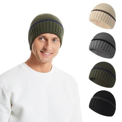 Outdoor Freizeit Hut Herren Herbst und Winter Verdickt Schwarz Kältehut Grün Kuppel Kälteschutz Warm Ohrschützer Gestrickter Wollhut