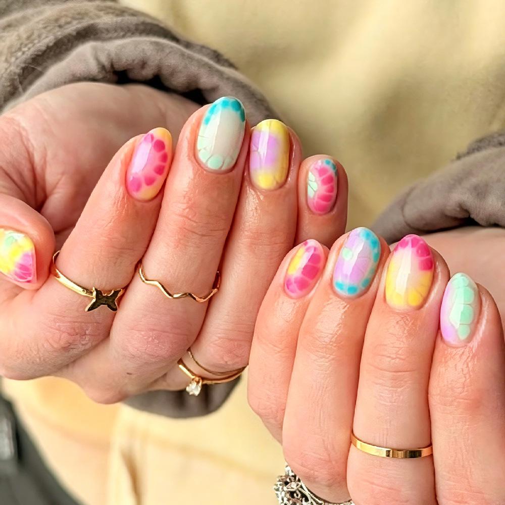 Rainbow Polka Dot Gradient Press-on Nails - 24 Pieces