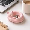 3D-printet krøllet sovende katteplanteholder, Multifunktionel figur med skålholder og ringformet haleslot, Mat finish skrivebordsorganizer til smykker og nøgler