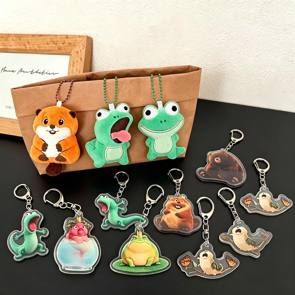 Beaver Keychain Anime Hoppers Lizard Tom Hanging Keyring Bag Backpack Mobile Phone Plush Pendant Figurine Birthday Party Gift
