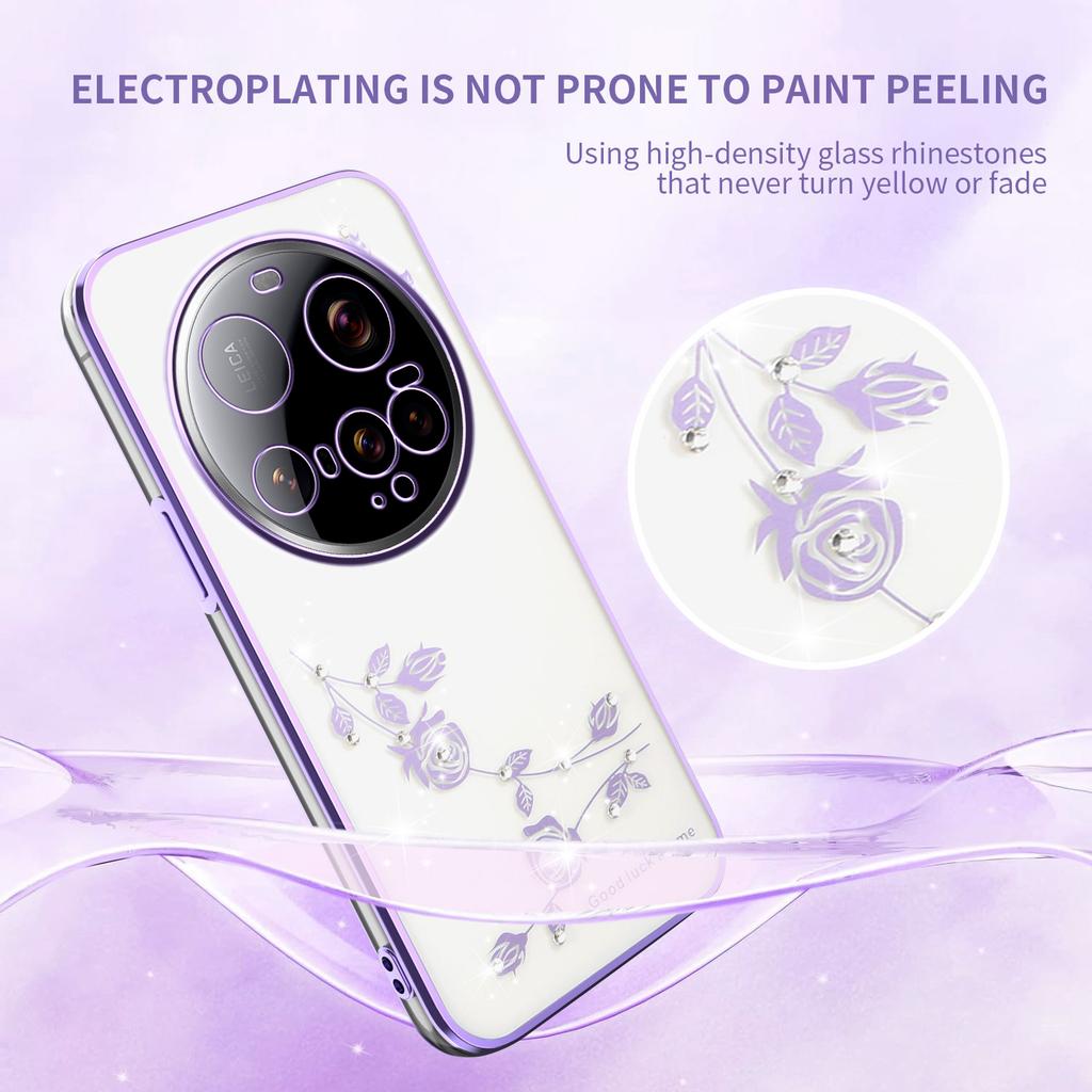 KADEM For Xiaomi 15 Ultra Case Flower Rhinestone Decor Electroplating TPU Phone Cover