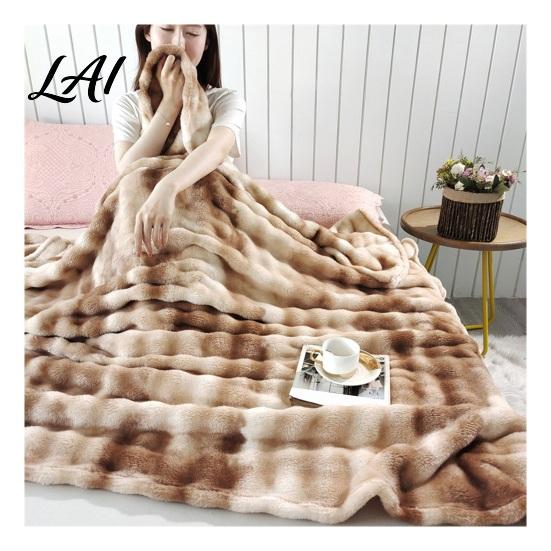 Soft Fuzzy Bed Blanket 3D Bubble Plush Throw Blanket Tie Dye Faux Rabbit Fur Texture Skin Friendly Feel Fleece Warm Cozy Decorative Cover for