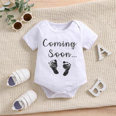 Yenidoğan Bebek Pamuklu Tulum "Yakında Geliyor" Baskılı Kısa Kollu Tulum Bebek Bodysuit