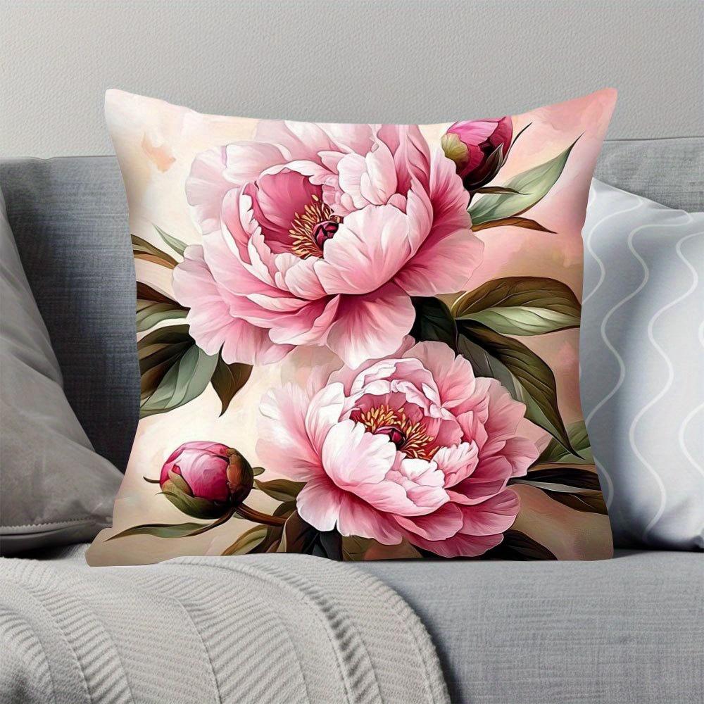 1 Stück Kissenbezug im Aquarellstil mit pinker Pfingstrosen-Aufdruck, geeignet für Sofa, Schlafzimmer, Wohnzimmer, Ein heilendes Geschenk für Blumenliebhaber