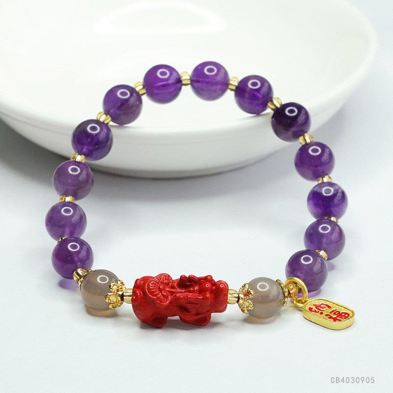 

Браслет Хуан Ю Девять Фиолетовых Огней Ли Аметист и Красный Песок Пи Сю Approx. 8mm